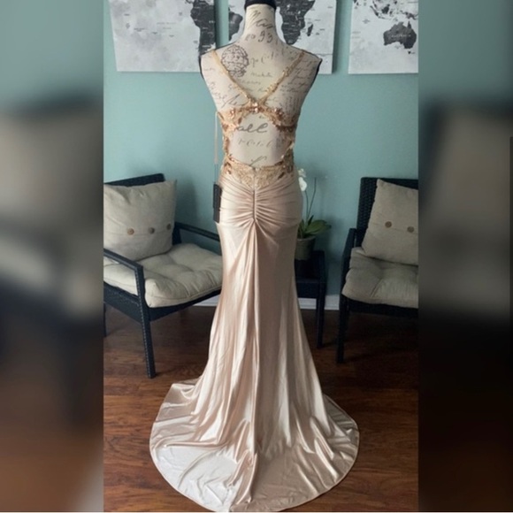 Champagne gold evening gown prom dress or formal dress - Picture 7 of 7
